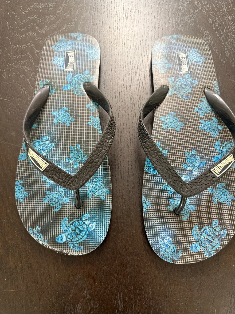 Vilebrequin Blue Flip Flops with Blue Turtle Print